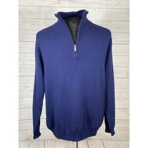 View Alpaca Navy 100% Alpaca Pullover 1/4th Zip Knit Sweater Men’s Sz L   NWOT